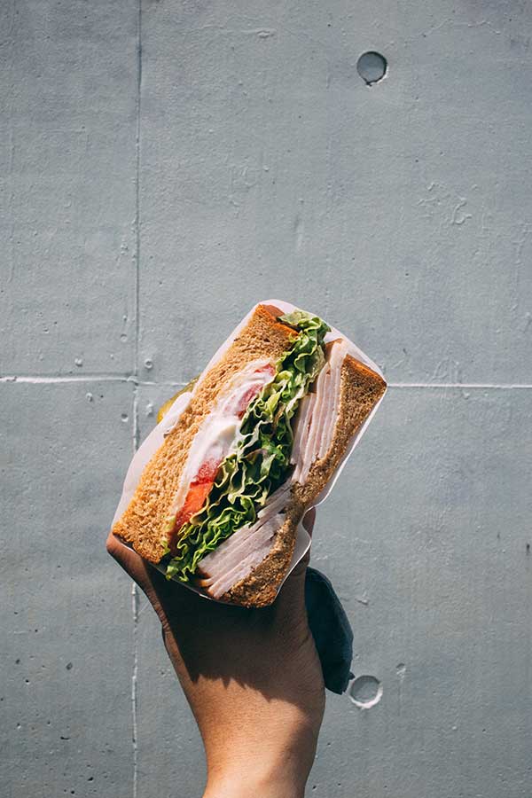 Hand holding sandwich